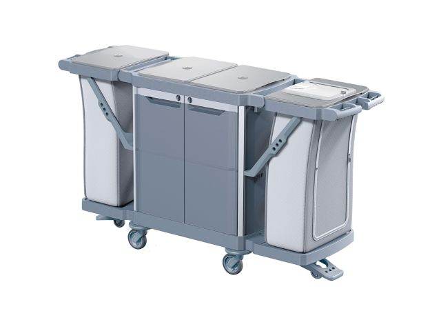 Wózek serwisowy do sprzątania, MERIDA OPERA, 2 x półki wewnętrzne, 2 x uchwyt na worek 120 l z pokrywą